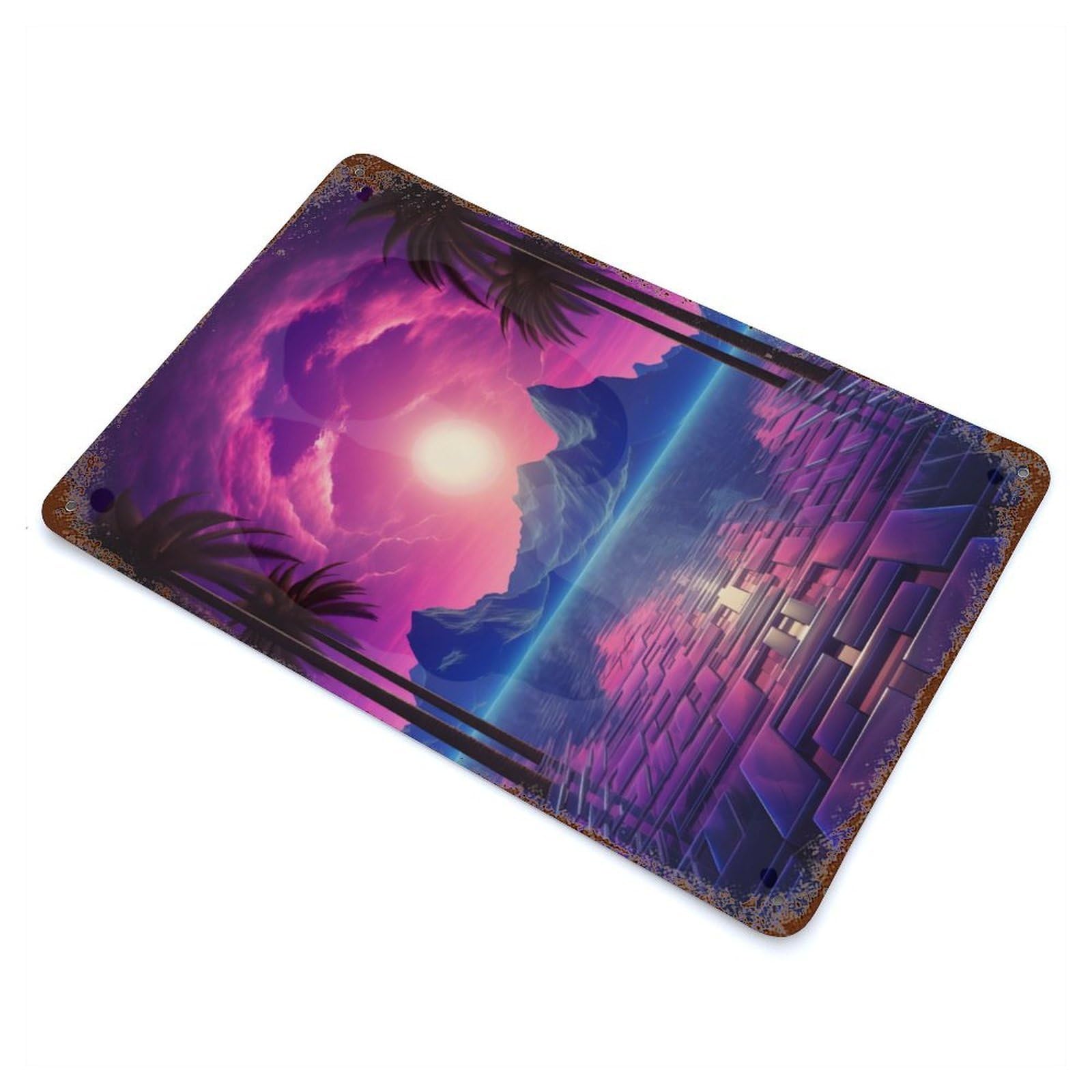 Sunset Synthwave Harmony Retro Metal Sign 11.8"x7.9", Classic Wall Plaque for Garage, Pub Or Kitchen