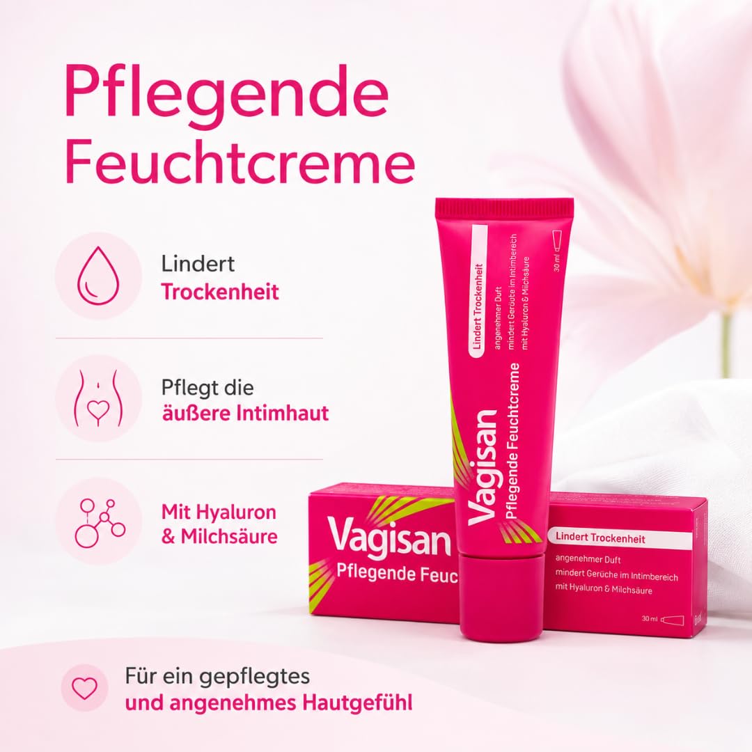 Vagisan Pflegende Feuchtcreme 30 ml, mit Pharma Perle Duschgel (3x) | Pflegende Intimcreme mit Hyaluron, Milchsäure, Squalan und Haferextrakt für die äußere Intimhaut