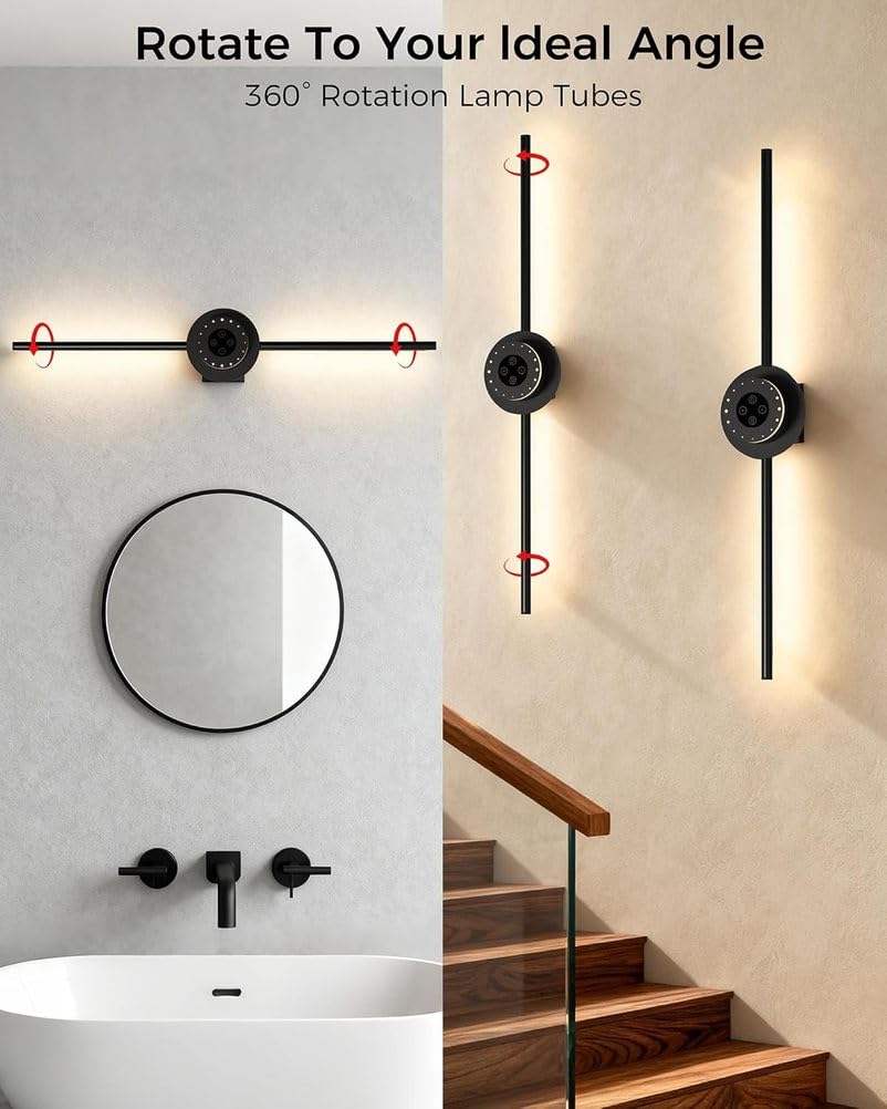 Lampada da Parete Ricaricabile con Telecomando, Luce LED Lunga e orientabile a 360°, per Interni, Senza necessità di Collegamento alla Rete elettrica, Alimentatore Rimovibile da 80