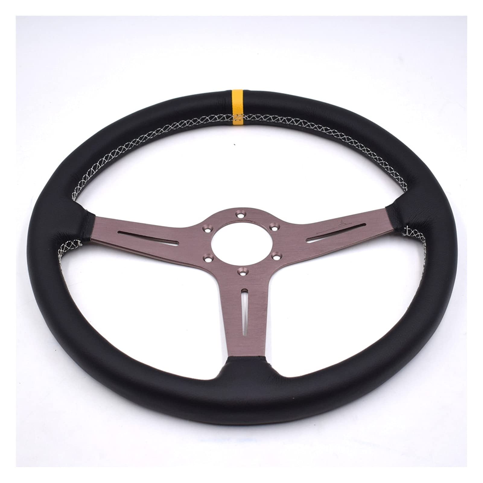 Volante Deportivo Coche de carreras de 380 mm / 15 pulgadas de cuero real del volante de la deriva Volante (Color : Black)