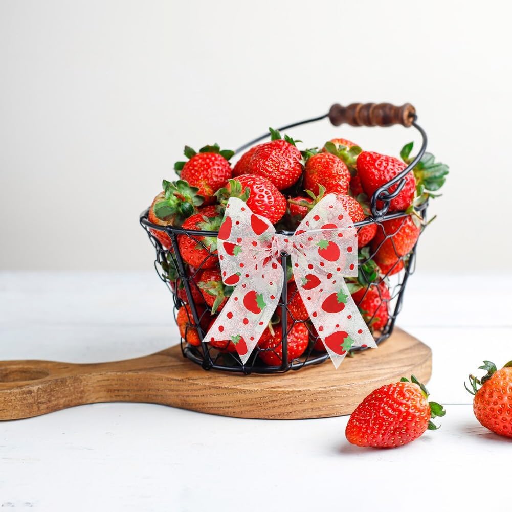 Strawberry Ribbon, 1 Inch x 5.5 Yards Strawberry Tulle Fabric Ribbon Roll Fruit Theme Strawberries for Baby Shower, Gift Wrapping, Party Wreaths, DIY Crafts, Sewing Hair Bow Clip Favors - Image 6