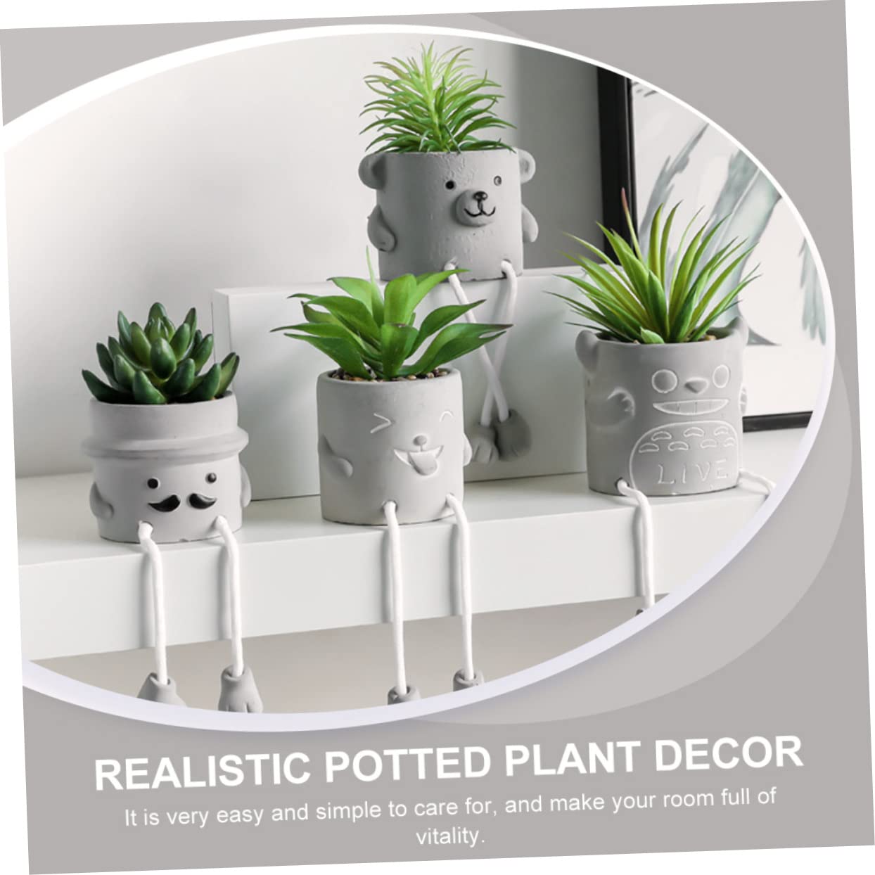 MAGICLULU Decorazione Bonsai in Vaso Gambe Sospese, Pianta Verde Artificiale in Cemento e Plastica, Aspetto Vivido per Camera da Letto e Casa