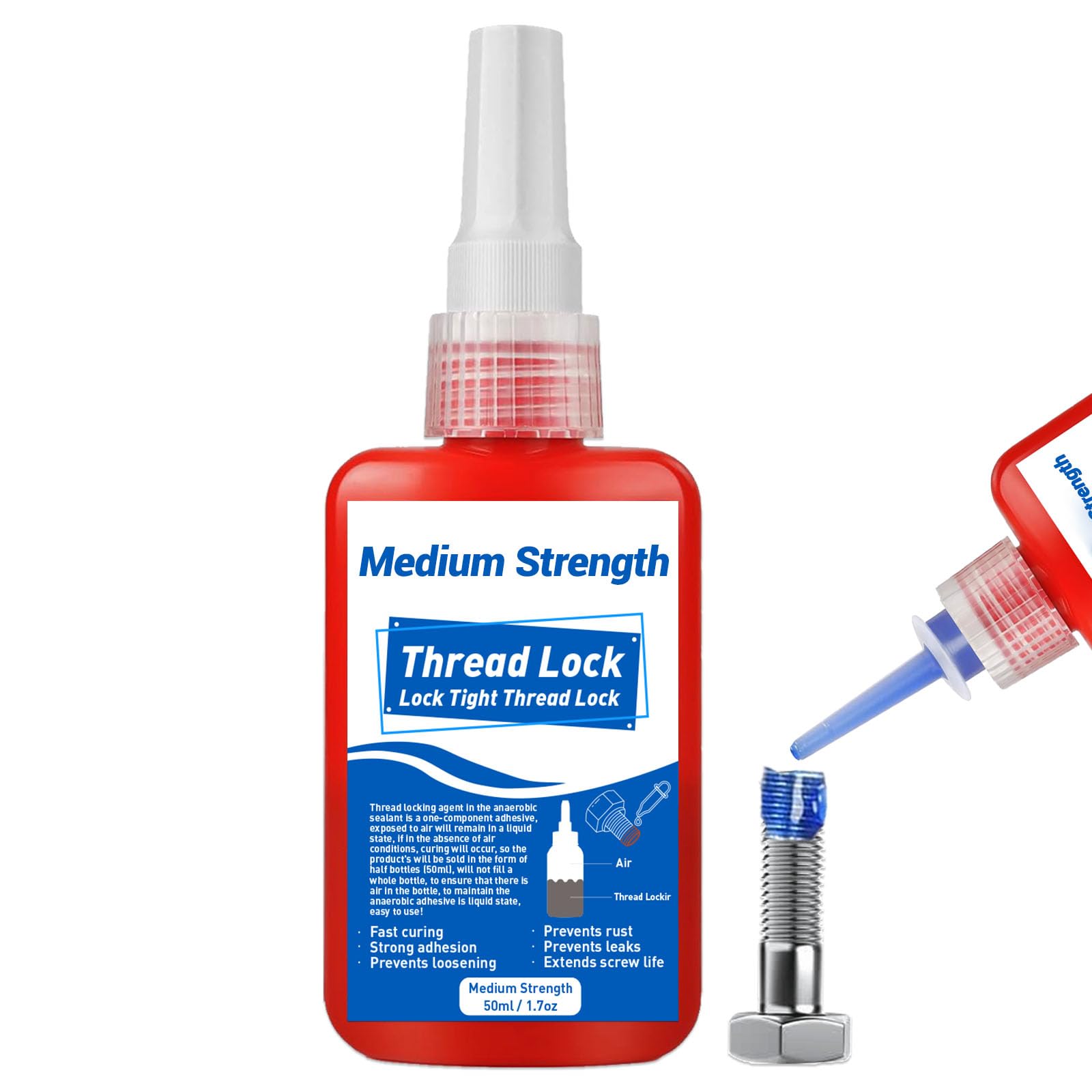 50 ml Frenafiletti Medio, Frena Filetti Blu a Media Resistenza, Blocca e Sigilla Dadi e Bulloni, Evita Allentamenti e Perdite, Stabile, Antiruggine | adesivo per viti per riempire spazi vuoti, fissare e sigillare dadi, bulloni, stabile e antiruggine, cont