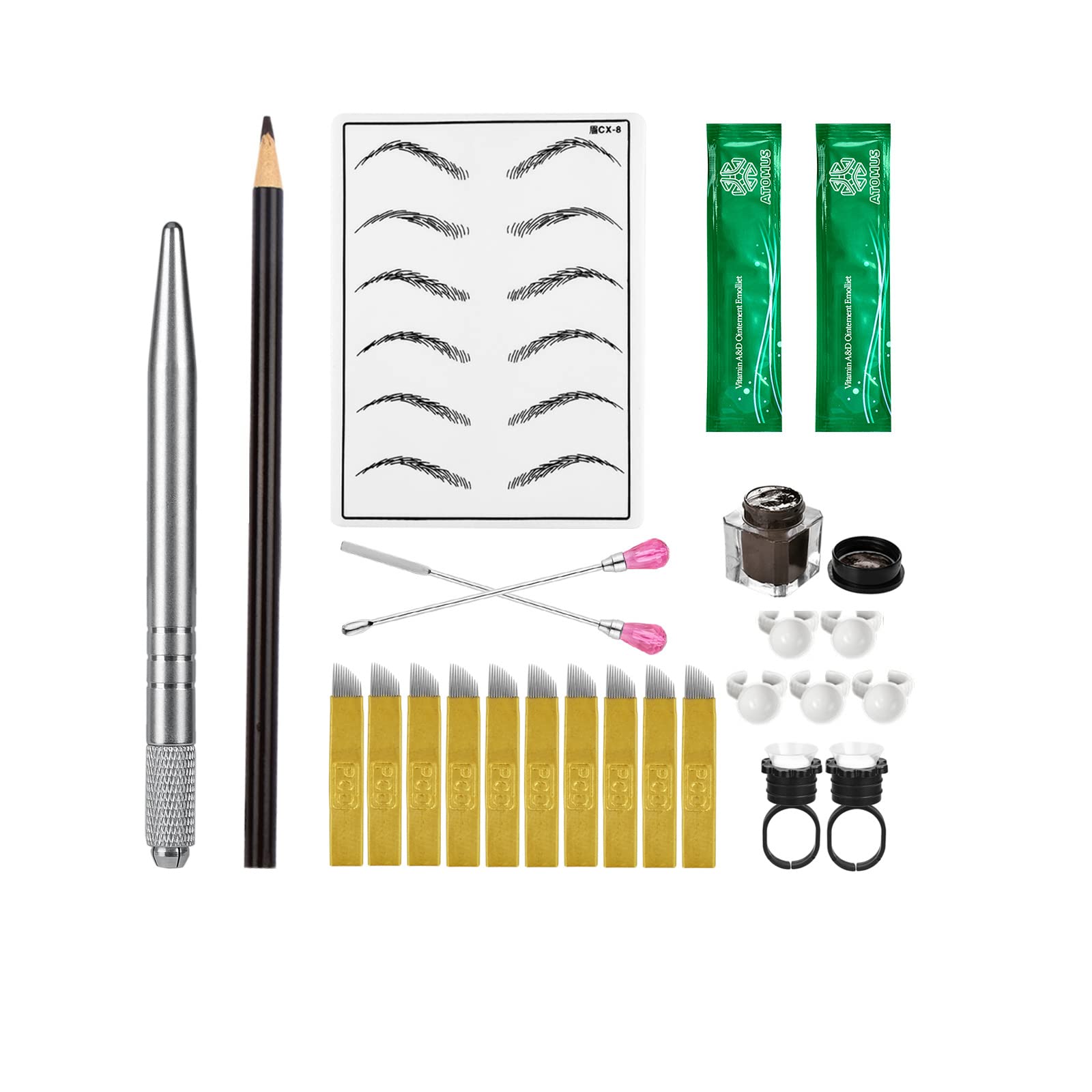 ATOMUS Microblading Tattoo Kit with Practice Pigment Ink Tattoo Set Semi Permanent Makeup Set Microblading Eyebrow Training Exercise Tool Kit