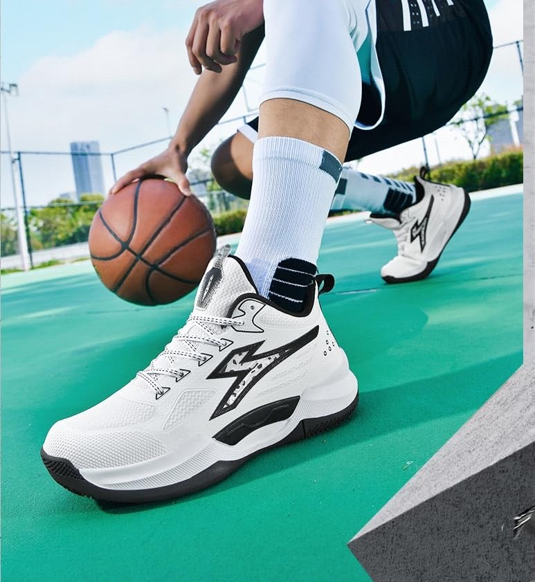 Męskie buty do koszykówki są oddychające, odporne na odbicie, odporne na zużycie, antypoślizgowe, amortyzujące sportowe buty treningowe(White,42 EU)