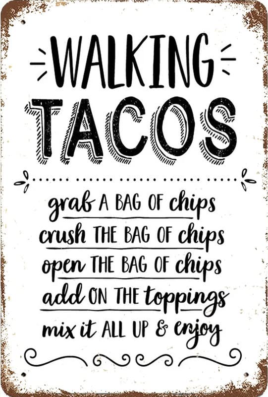 Funny Yard Sign Outdoors Warning Signs Walking Tacos Taco Bar Taco Sign,Fiesta Walking Tacos Sign,Tin Plate Poster 8x12 Inch Wall Decor