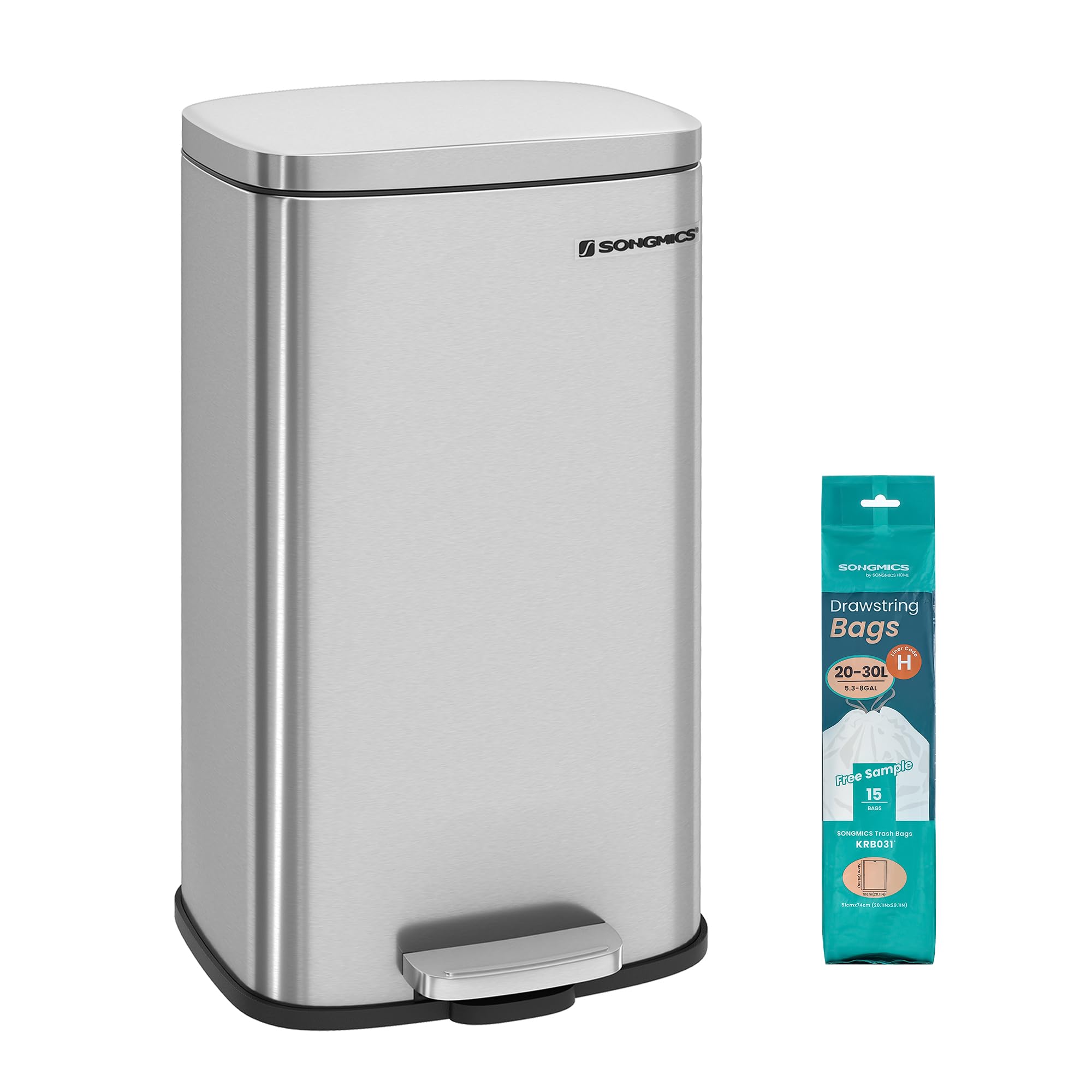 Poubelle à pédale en acier inoxydable 20 L avec couvercle et pédale