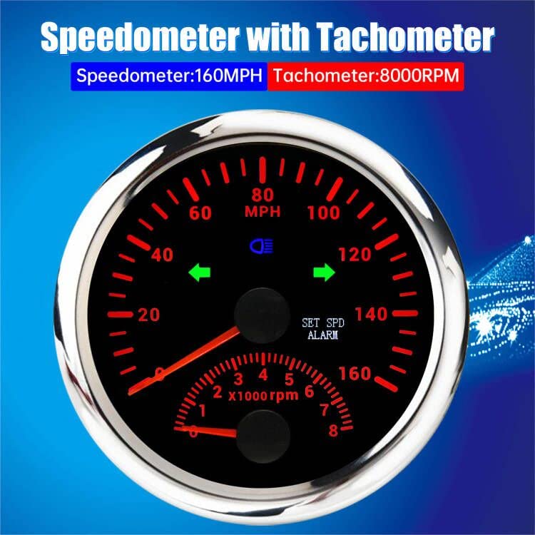 Image of ARTILAURA GPS Speedometer 0-160MPH with Tachometer 8000 RPM, 85mm 3 3 /8 inch Boat GPS Speedometer Car for AUTO Marine (Black)