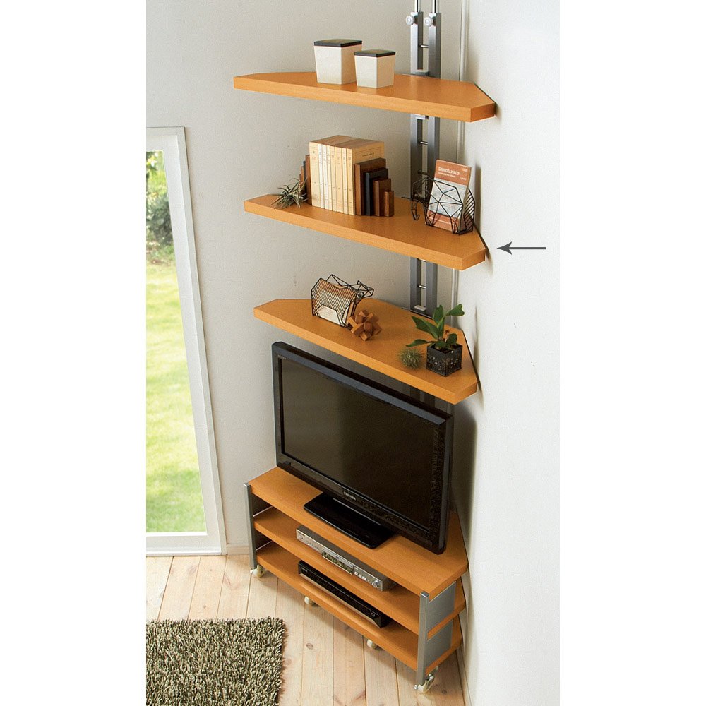 木製コーナーシェルフ 3段 五角形 五角形のコーナーシェルフ:キッチン 木製コーナーシェルフ 3段 五角形 五角形のコーナーシェルフ:キッチン