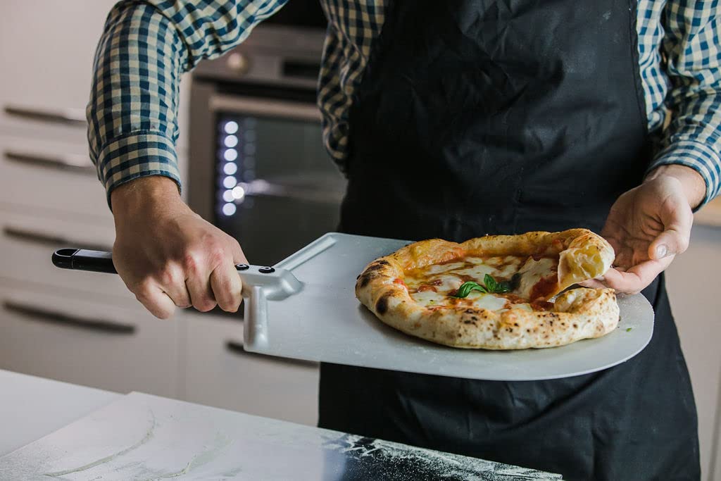 Gi.Metal Pala para pizza corta de aluminio anodizado (mango de 25 cm, cabeza de 30 cm) – Línea Amica, certificada para uso alimentario, ideal para el horno de casa, 100% Made in Italy