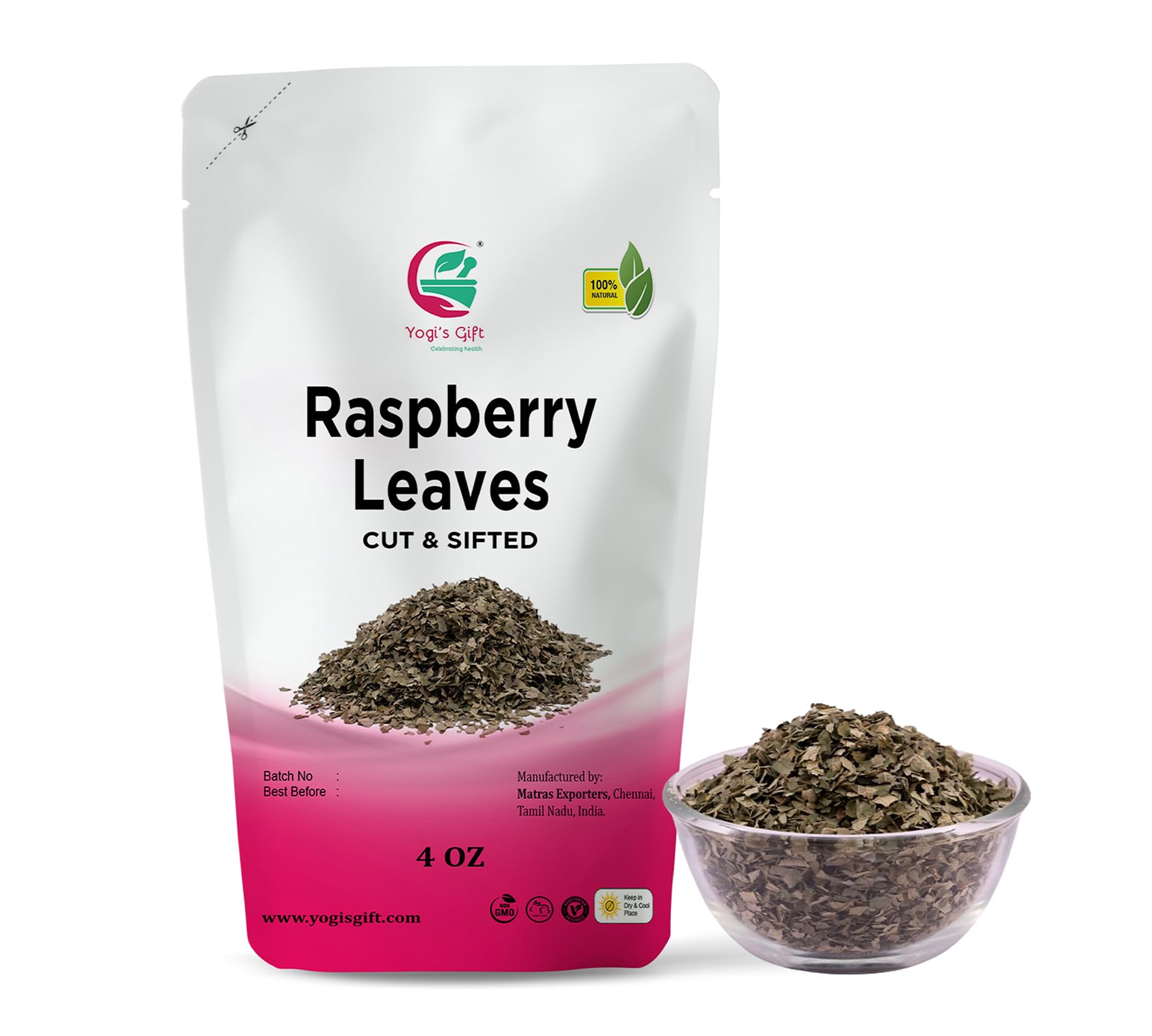 Raspberry Leaf tea 4 oz | Cut and Sifted | 100% Pure and Natural Herbal Tea | Non-GMO, Ethically Sourced | by Yogi's Gift®