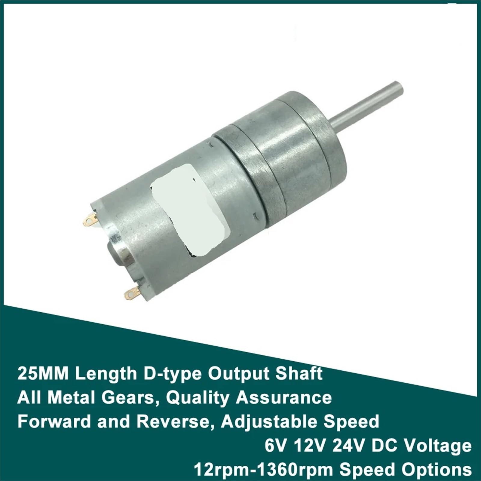 Silnik prądu stałego 25GA370 12 V z wałem przedłużającym 25 mm i przekładnią 6 V (1 szt.) (60 obr./min, 12 V)