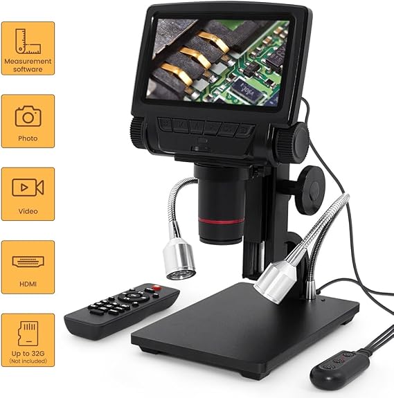 260X Magnification Soldering Digital Microscope, 3MP Resolution, Wired & IR Remote, 5.0 Inch Screen, For Phone Repairing SMT SMD DIY, Compatible Windows XP/7/8/10