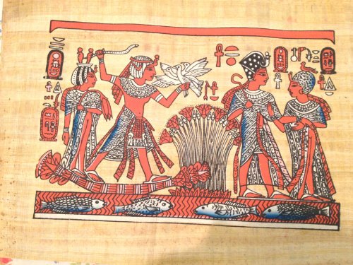 From Egypt Huge Signed Handmade Papyrus Egyptian_King Tut& Wife Boat_Art Painting Antique #TOP2