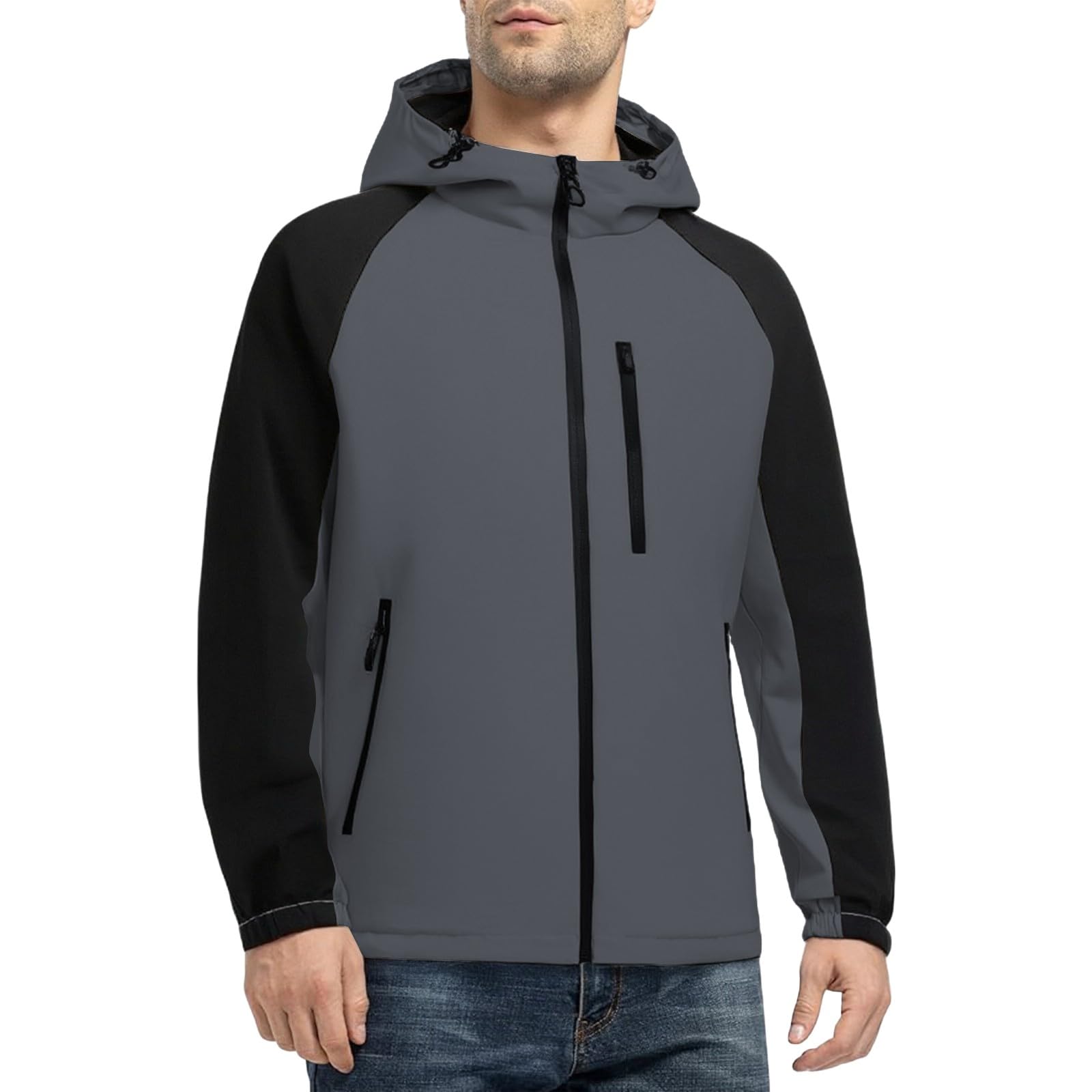 Chubasquero para hombre, impermeable, transpirable, ligero, chaqueta de ocio para hombre, con capucha, bolsillos con cremallera, chaqueta universitaria, chaqueta de senderismo, chaqueta cortavientos