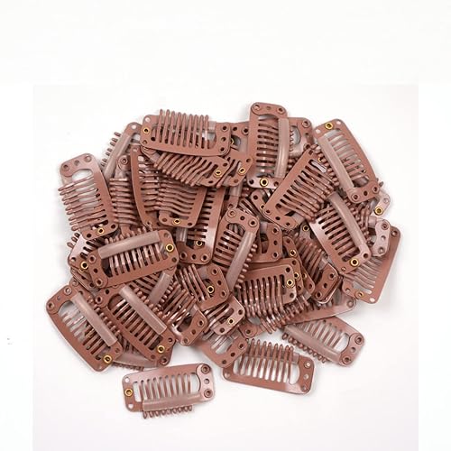 Miniatura 10 de 50 pinzas de extensión de cabello de 1.260 in, 9 dientes, pinzas de metal para cabello con parte trasera de goma de silicona para pelucas,