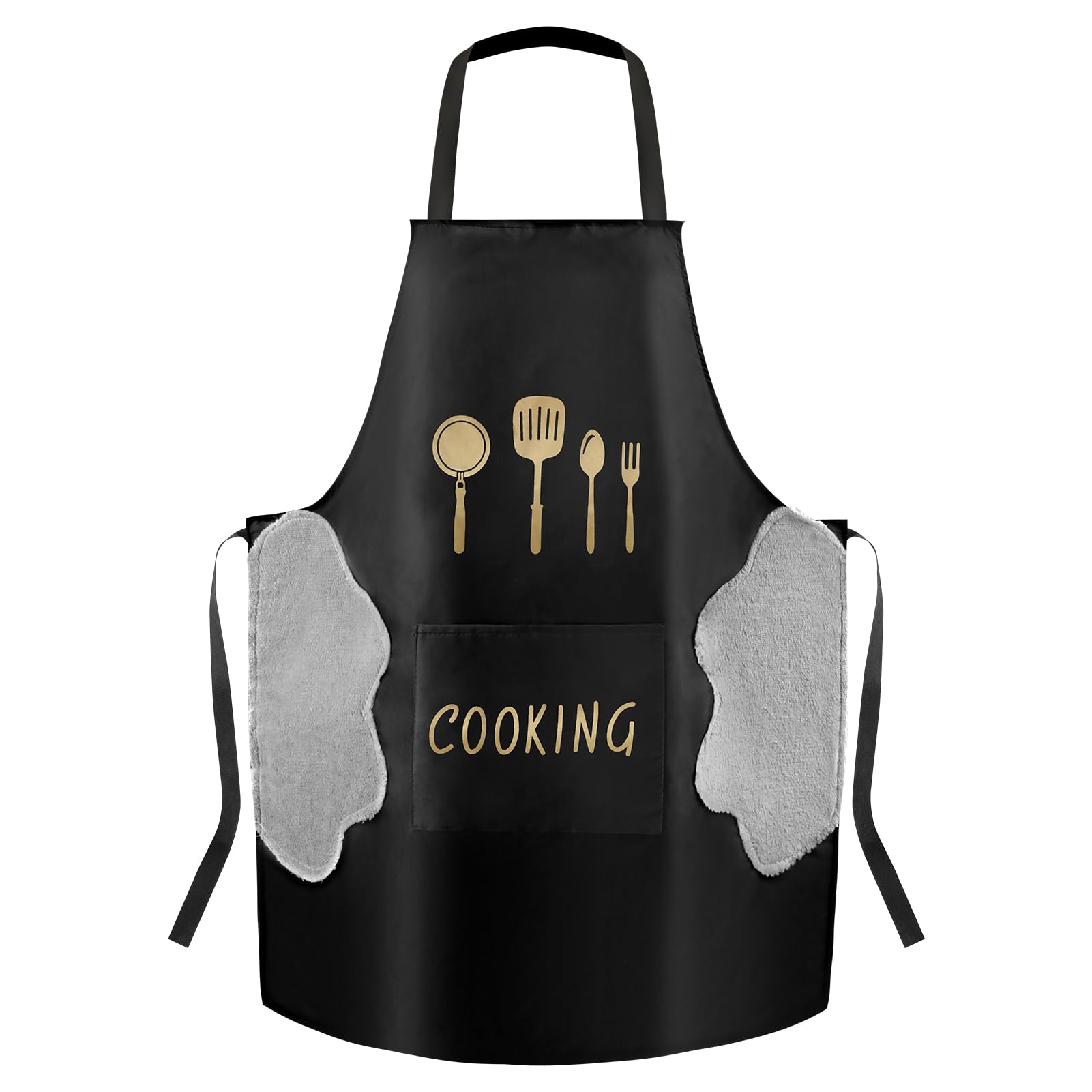 THKO Delantal Cocina Hombre Negro: Delantal Personalizado PVC Impermeable - Delantal Cocina Mujer con 2 Bolsillos - Chaquetilla Cocinero Hombre - Delantal Barbacoa Hombre