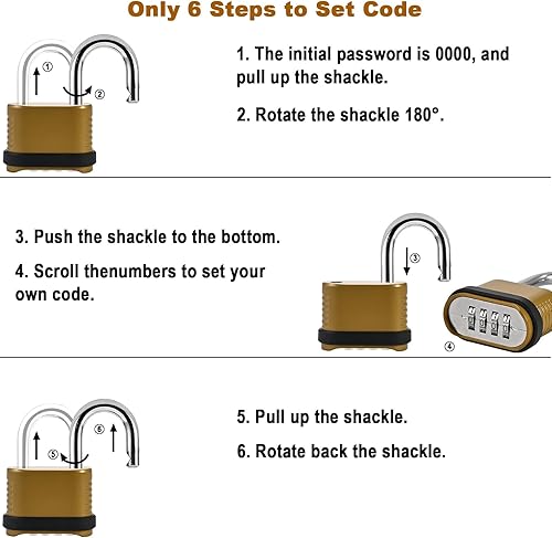 Miniatura 7 de Paquete de 4 candados combinados  Cerradura combinada resistente de 4 dígitos  0.118 pulgadas (1.043 in) candado de combinación impermeable para