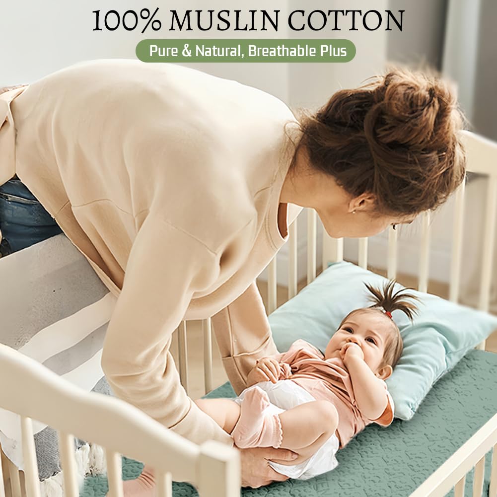 flintronic 2PCS Baby Mattress Cover, 83 x 43cm Crib Sheets, Crib Fitted Sheet Set for Boy and Girl 100% Muslin Cotton - Image 4