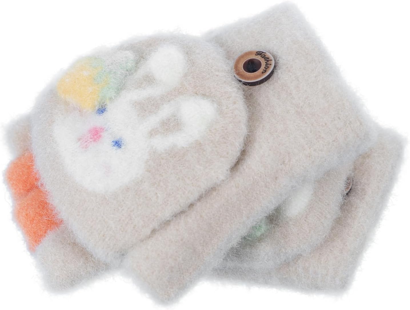 Kids Convertible Flip Top Winter Gloves for 4-8 Years Rabbit Fingerless Knit Gloves for Boys Girls Soft Cute Mittens - Image 9