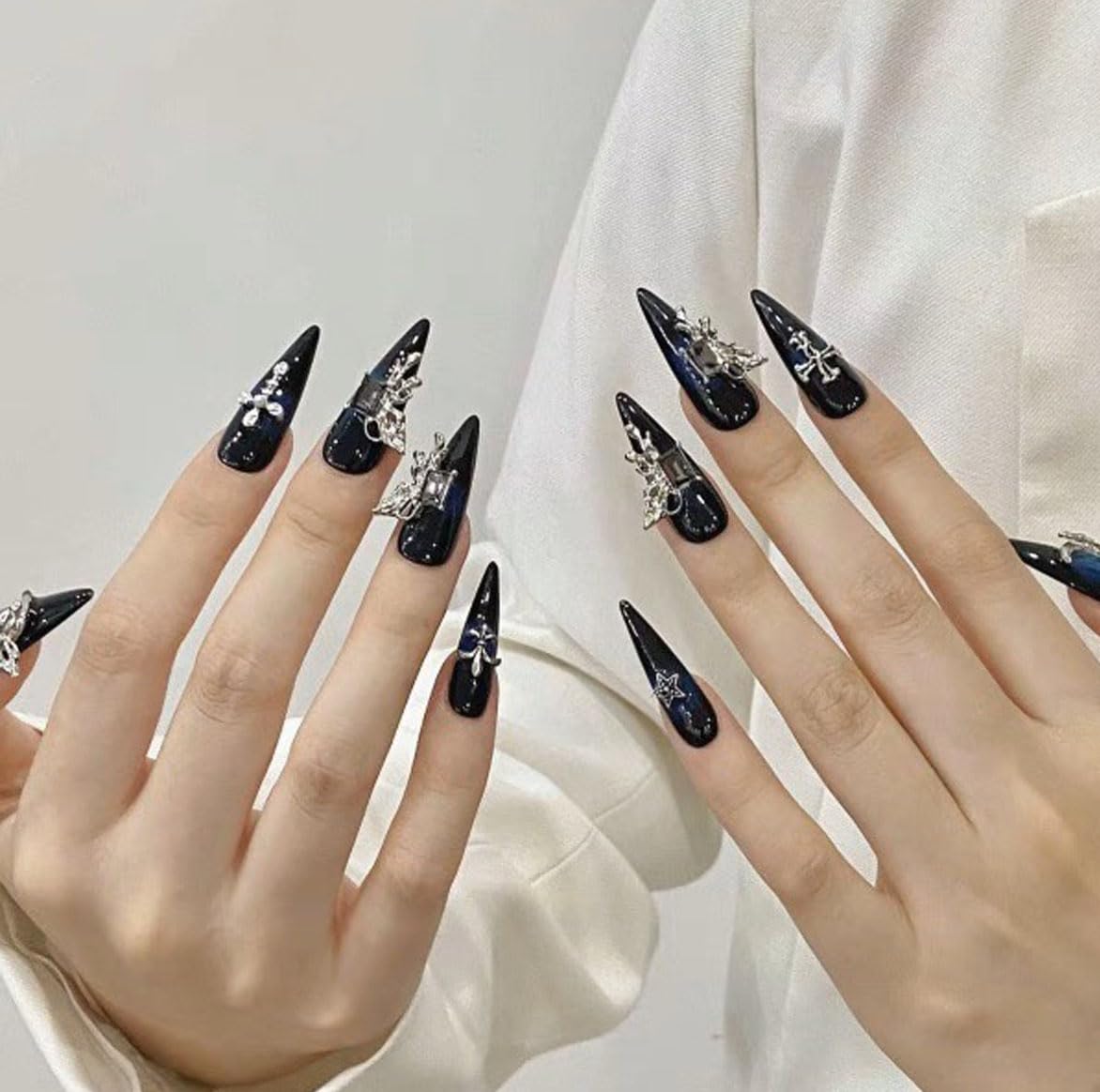 Amazon | ネイルチップ ロング 黒 青 赤 ピンク 人気 韓国 夏 青 春