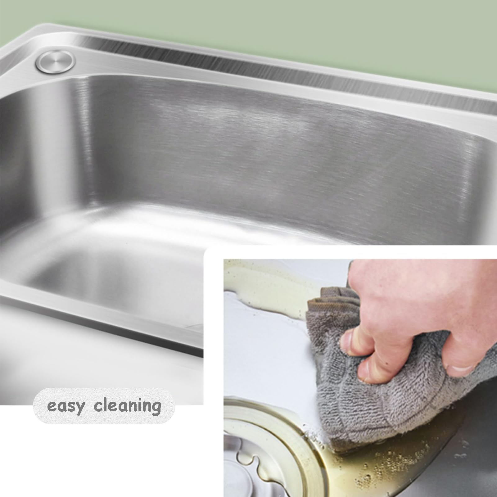Fregadero de acero inoxidable, fregadero de cocina cuadrado de un solo seno con cesta coladora y grifo de agua fría y caliente, lavabo empotrado/sobre encimera para el hogar, la cocina y el jardín.