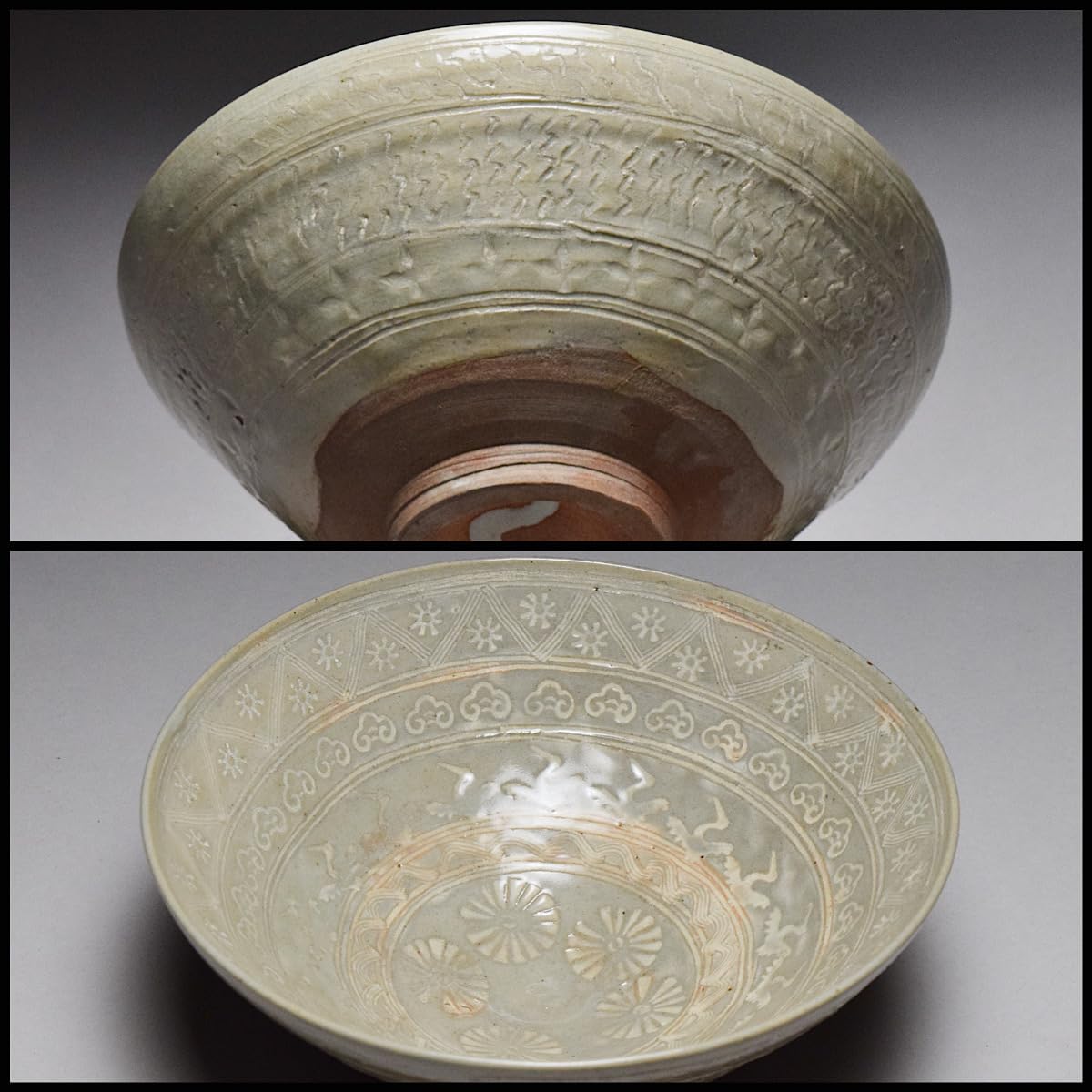 加藤渓山 牙黄磁 華鳥彫刻 鉢 共箱 菓子鉢 茶道具 【k3223】 加藤渓山 牙黄磁 華鳥彫刻 鉢 共箱 菓子鉢 茶道具 【k3223】