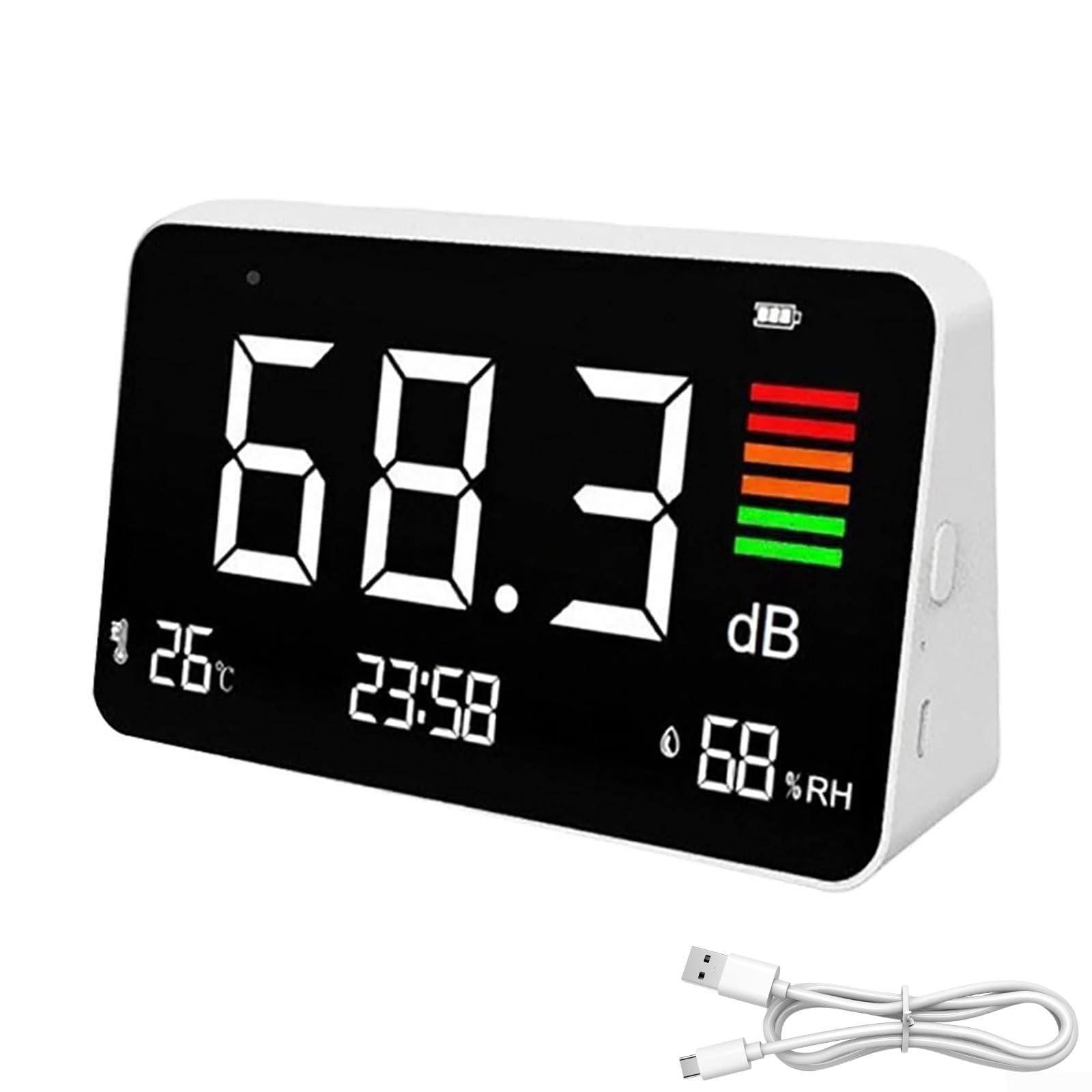 Medidor De Decibelios De Pared, Dispositivo 3 En 1 Para Medir El Nivel De Ruido: Temporizador, Temperatura Y Humedad. Rango De Medición: 30-130 Db. Ideal Para El Hogar Y La Escuela.