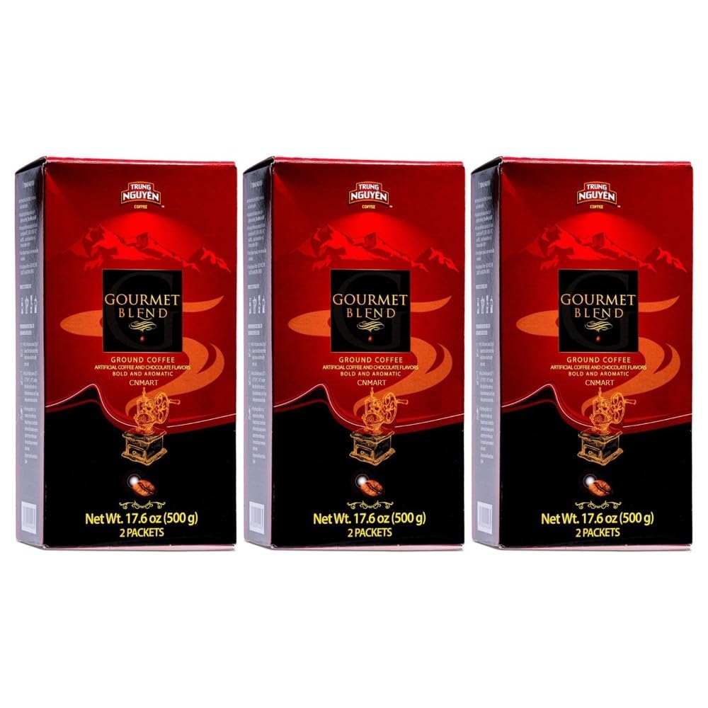 Trung Nguyen Coffee Gourmet Blend Vietnamese Ground Coffee Artificial Coffee and Chocolate Flavours 500g (Pack of 3) by CNMART