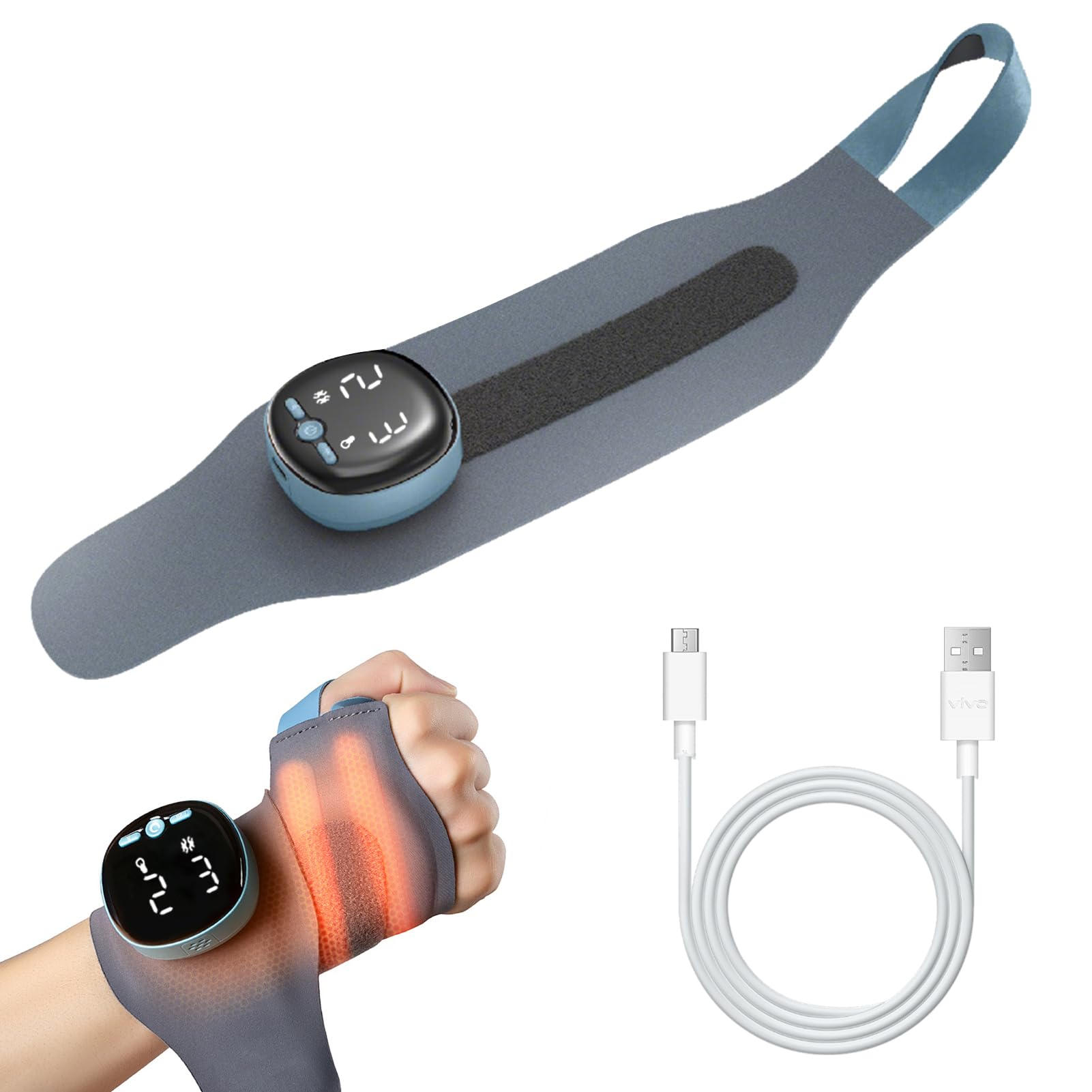 Elektrische Handmassagegeräte, Tragbar Handmassagegerät Mit 3 Wärmestufen 5 Massagemodi Und 9 Stärke Handmassagegeräte Wiederaufladbar Kabelloses Hand Massagegerät Für Arme Ellbogen (16-22cm)