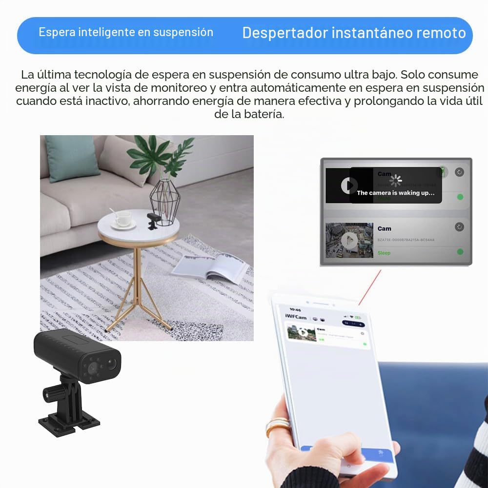 Mini cámara de seguridad inteligente para el hogar para interiores inalámbrica WiFi vista remota 1080P portátil al aire libre impermeable cámara con detección humana, bajo consumo de energía, sueño en