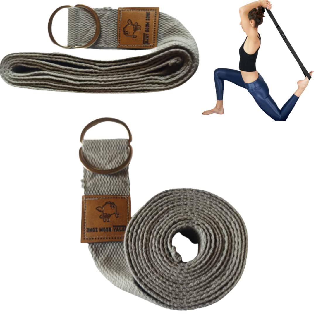 Gjay Ecom Zone 8 Feet Length Cotton Yoga Strap/Yoga Belt Stretch Bands with Extra Safe Adjustable D-Ring Buckle,Durable and Comfy Best for Daily Stretching,Physical Therapy,Fitness (Ash Grey Color)-image-31