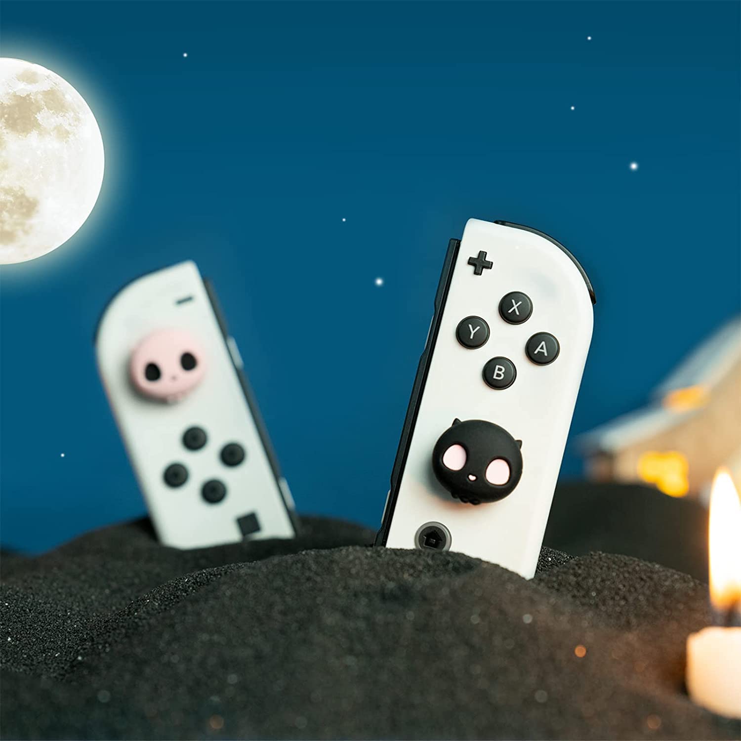 GeekShare Lindo Halloween Joycon Tapa de Agarre para Pulgar de Silicona, Cubierta de Joystick Compatible con Switch/OLED/Switch Lite, Paquete de 4 - Sweetheart Cranium