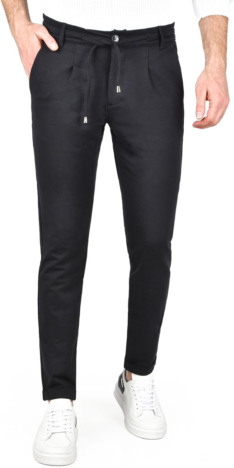 DeepSEA Erkek Füme Beli Lastikli Slim Fit Likralı Duble Paça Penye Spor Pantolon 2502385