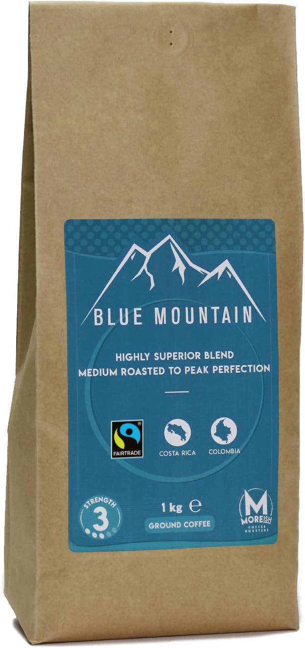 Moreish Fairtrade Blue Mountain - Highly Superior Medium Roast Ground Coffee (Filter Grind) - 1kg