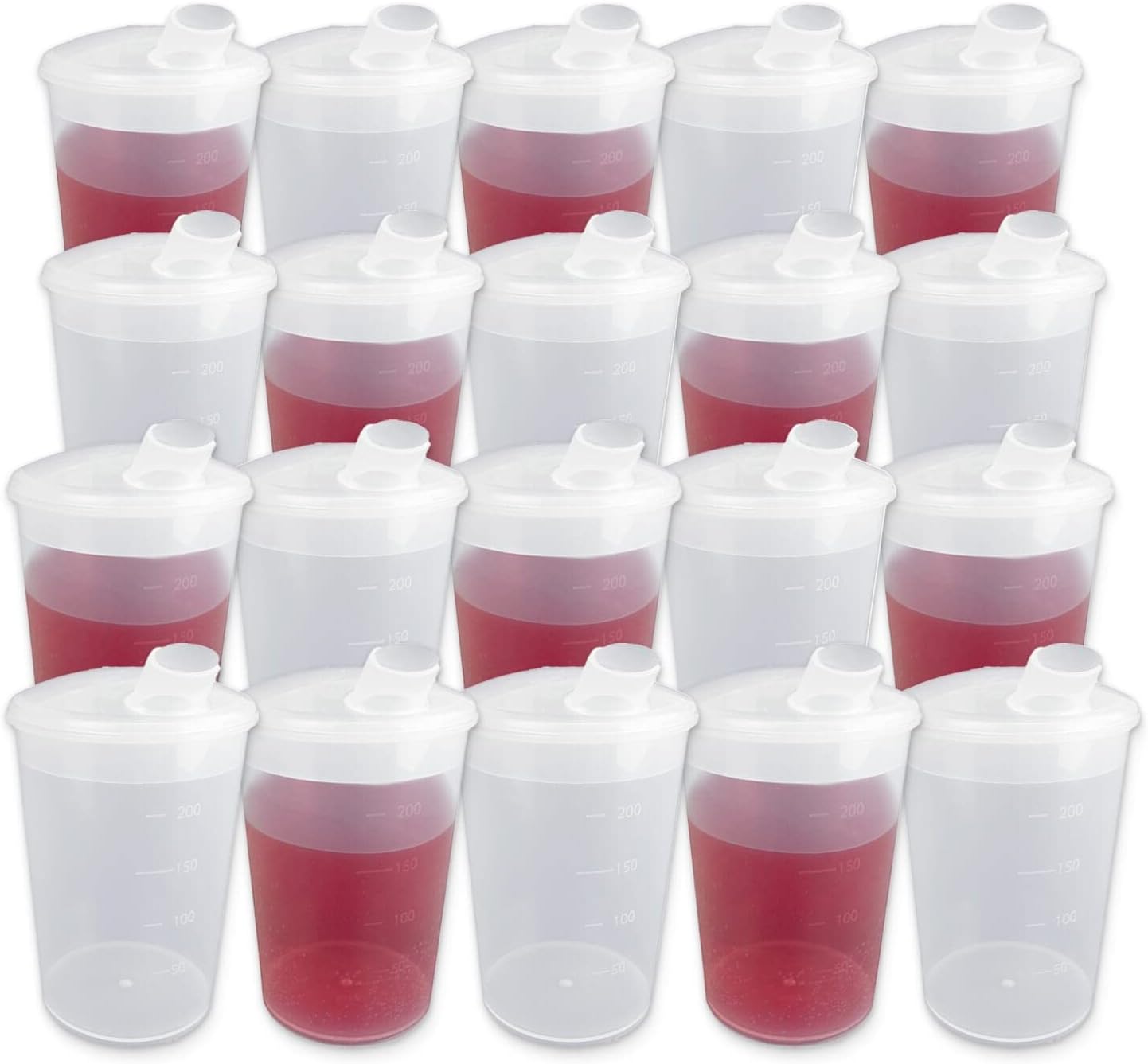 Plastic Beaker with Feeding Lid Pack of 20 Adult Feeding Cup