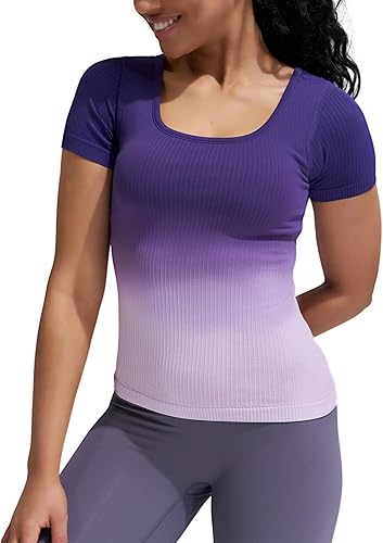 sphinx cat Seamless Ribbed Workout Yoga Fitted Tee Shirts Short-Sleeve Tops for 