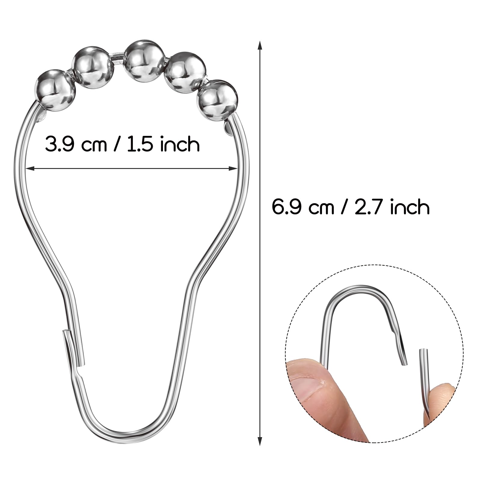 12 Anelli Per Tenda Da Doccia In Acciaio Inox Cromato, Ganci Scorrevoli Con Chiusura A Scatto, Per Bagno E Camerino, Argento