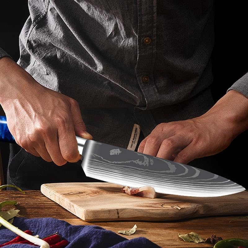Miniatura 4 de Juegos de cuchillos, 10 unids acero inoxidable chef cuchillo conjunto de cuchillos de cocina japonés Santoku Cleaver Sharp Laser Damasco patrón
