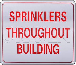Supply Giant TJHO#5 Fire Safety Sign Sprinklers Throughout Building, Heavy Duty Aluminum, 10 in. x 12 in.