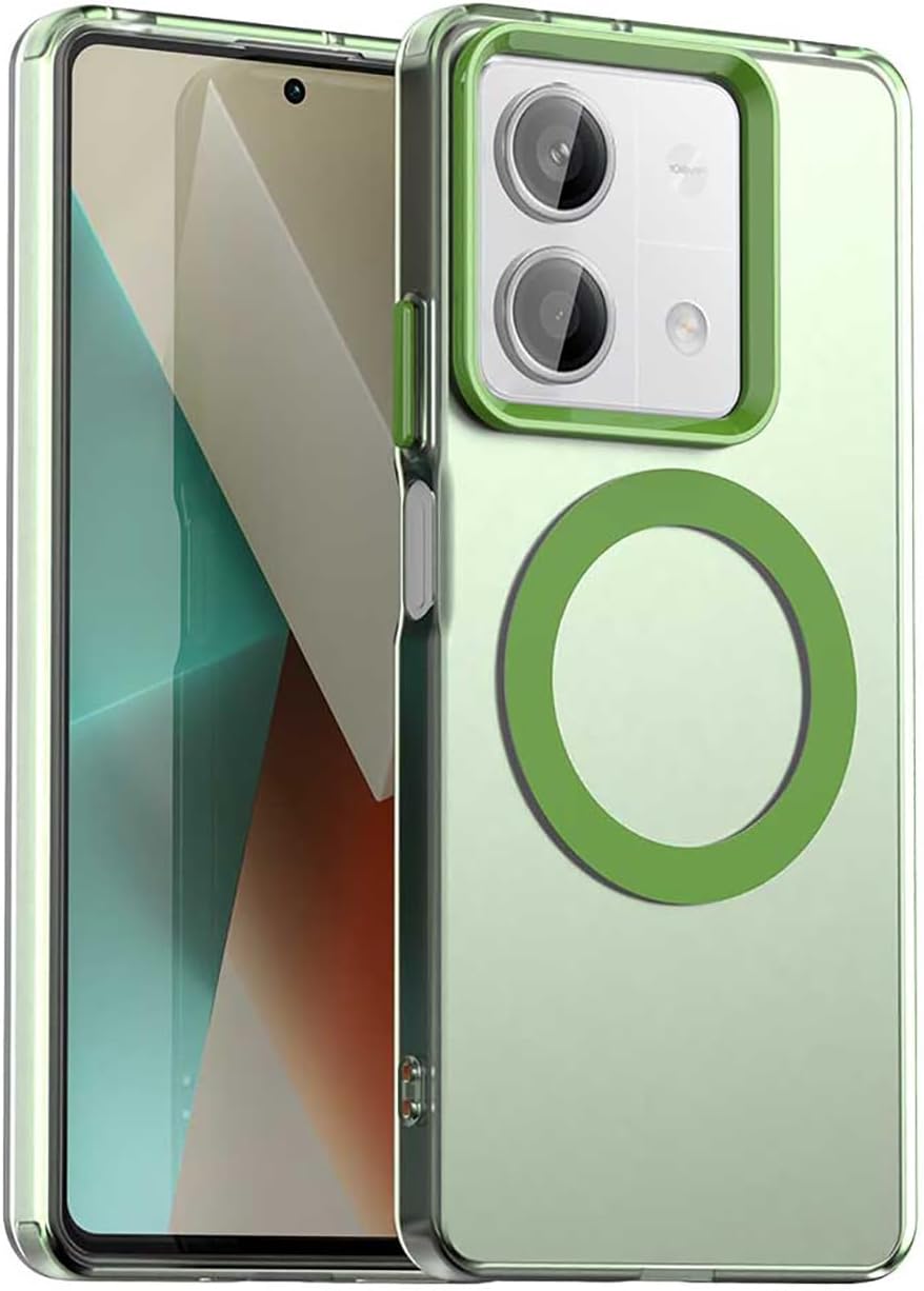 Magnetic Case for Xiaomi Redmi Note 13 5G Compatible with Magsafe, Support Wireless Charging, Slim Translucent Matte Cover, Soft Shockproof TPU Silicone Case. Green