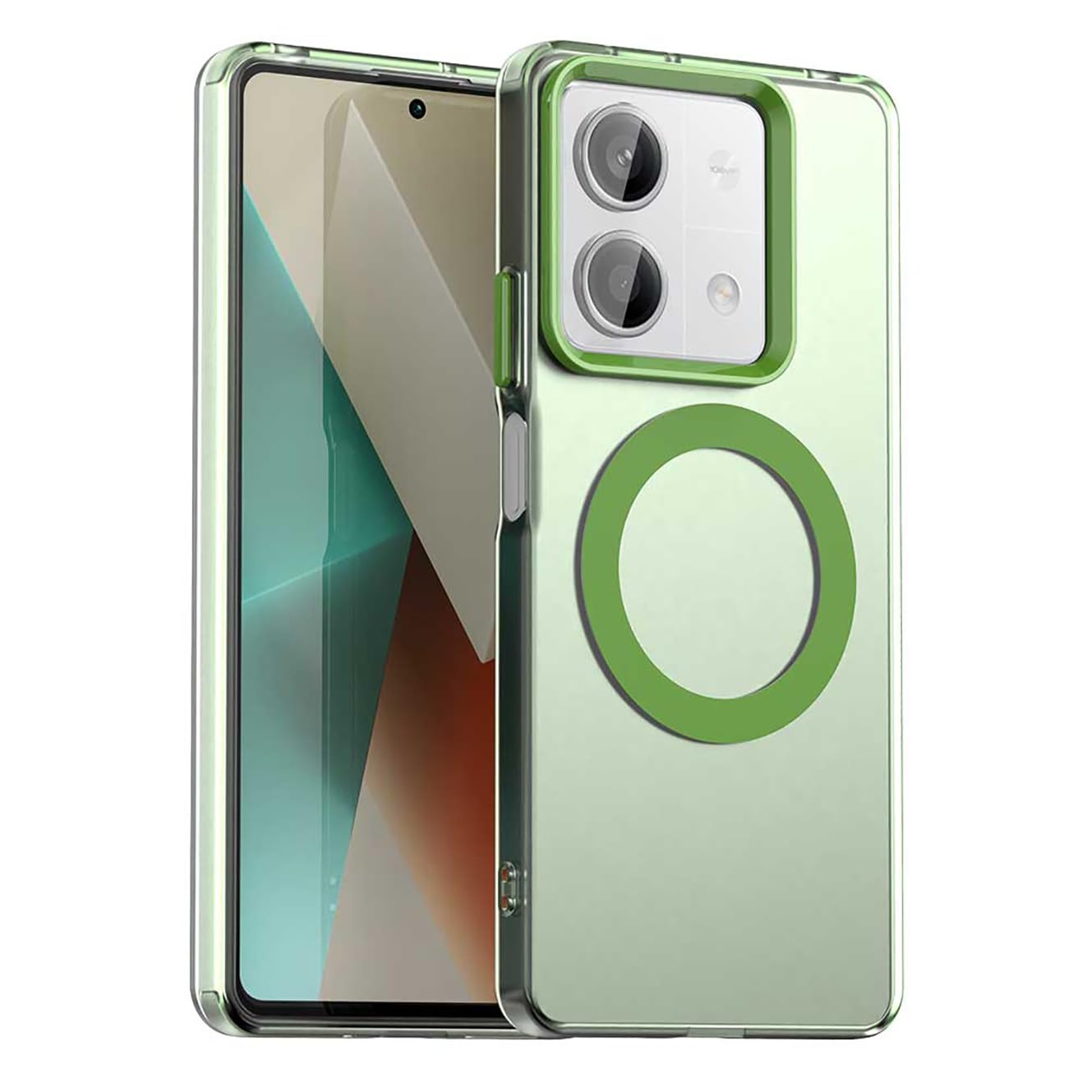 Magnetic Case for Xiaomi Redmi Note 13 5G Compatible with Magsafe, Support Wireless Charging, Slim Translucent Matte Cover, Soft Shockproof TPU Silicone Case. Green