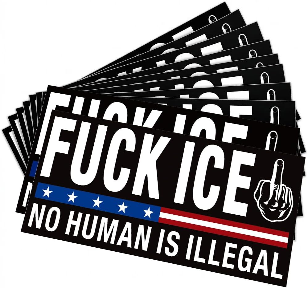 10 PCS Fuck ICE No Human is Illegal Bumper Stickers - Abolish ICE American Flag Trending Quotes Vinyl Decals - 7.5x3.75 Inch Waterproof Car Stickers for Trucks, Cars, RV, Fridge
