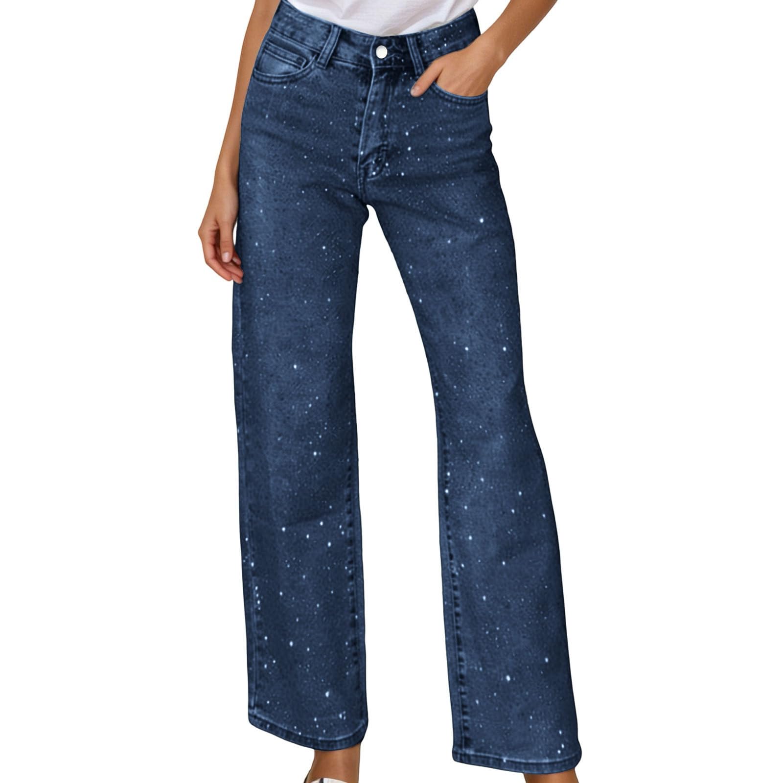 Vaqueros Rectos Mujer Pantalones Vaqueros Relajados De Pierna Ancha para Mujer Elásticos Campana Pantalones Ajustados para Cintura Alta Aspecto Desgastado Efecto De Lavado