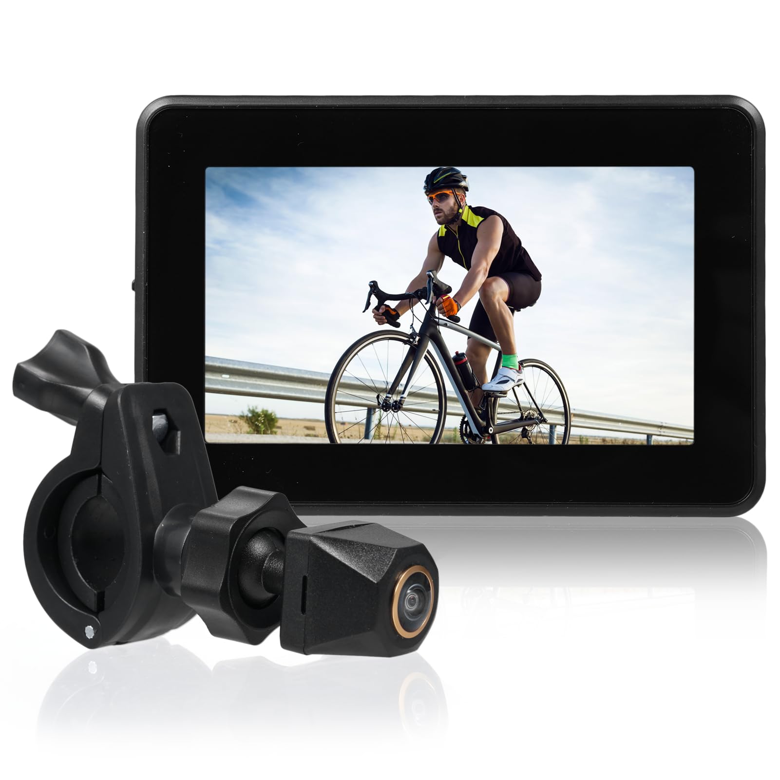 Yctze Lenker-Fahrradspiegel, 1080P-Rückfahrkamera mit 4,3-Zoll-HD-Bildschirm, 110° Weitwinkel, Halterung für Mountainbikes und Rennräder