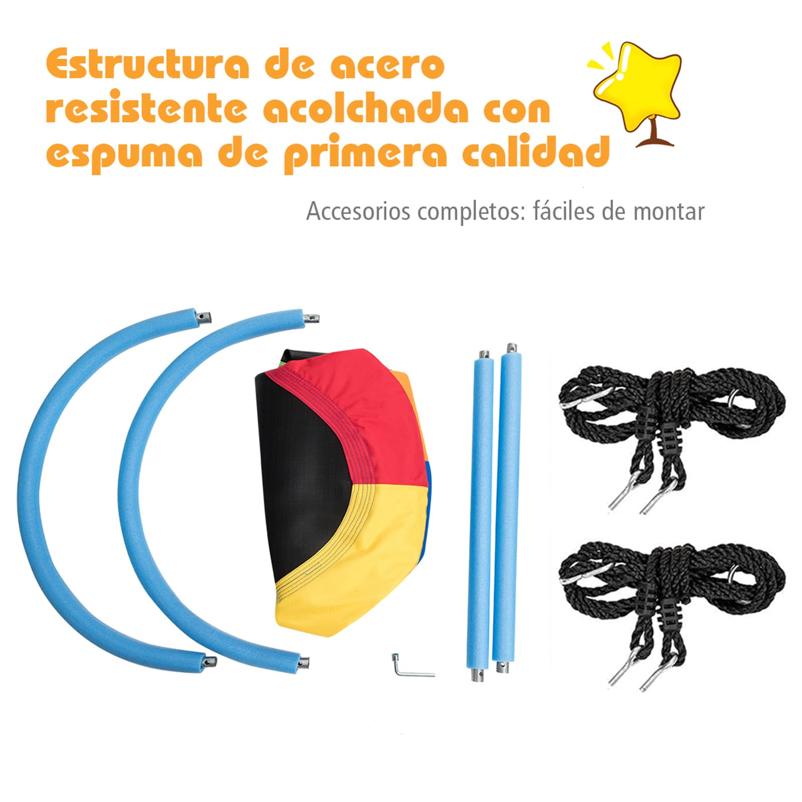 COSTWAY Columpio de Nido Columpio Colgante para Niño Cuerda Ajustable de 100-180 cm Carga hasta 150 kg para Jardín Interior Exterior (Multicolor)