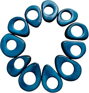Tagua rings in blue. Tagua Hoop, Donut, Ring, Disc. 15 pieces of Tagua beads. Top drilled 4 x 3 cm Aprox.