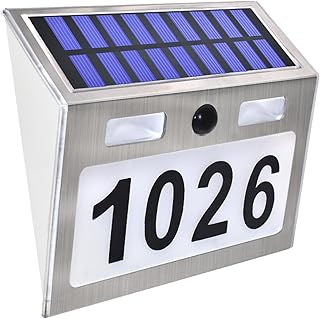 Yuehuam Solar Address Sign, House Numbers for Outside, Lighted Address Plaque Outdoor Waterproof, Solar Powered Address Sign with Motion Sensor for Home Garden Yard Street