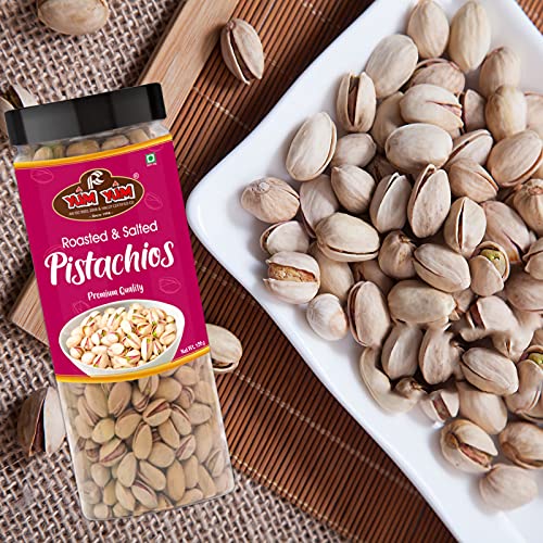 Image of YUM YUM Premium Roasted & Salted Jumbo Size Pistachios Nuts 450g Pack of 3-150g Each | Pista Dry Fruits | Super Crunchy & Delicious Healthy Nuts | Gluten Free & Low-Calorie