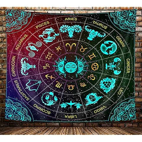 VeiVian Zodiac Astrology Tapestry, Sun and Moon Constellation Blacklight Tapestry Wall Hanging, Trippy Mandala Boho Witchy Tapestry for Bedroom Aesthetic, Cute Tapestry for Living Room Dorm, (60X40) Cover